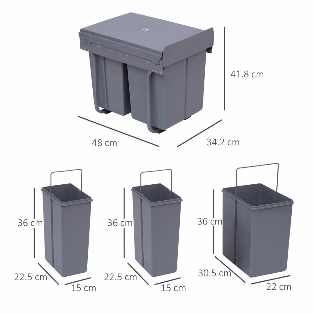 STILVORA Pull-Out Built-In Recycling Bin, 40L, Grey – 2