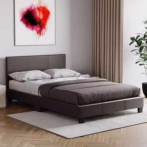 Vida Designs Lisbon Small Double Bed Frame in Black Synthetic Leather with Lift Up Base, W/D/H: 125 x 198 x 77 cm – 1