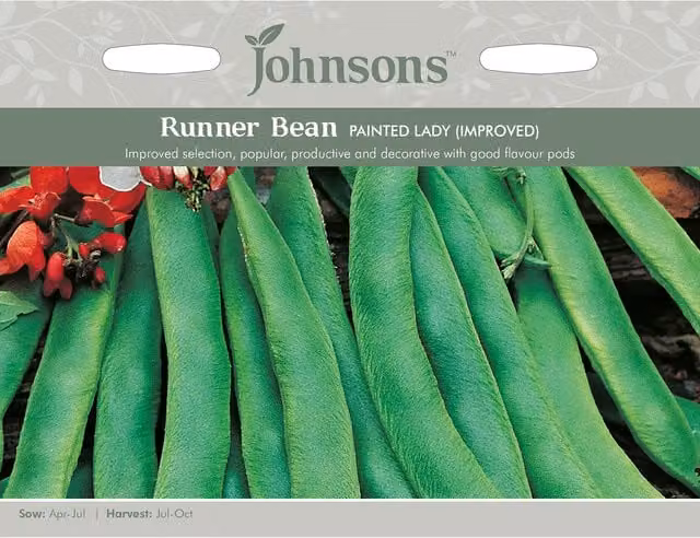 Johnsons Painted Lady Improved Runner Bean Vegetable Seeds with Red, White and Green Fruit
