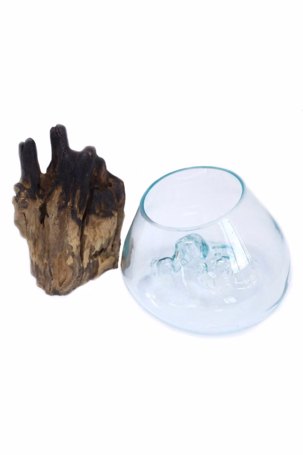 KDMD Handmade Molten Glass and Wood Bowl with Bali Gamel Stand in Turquoise – 2