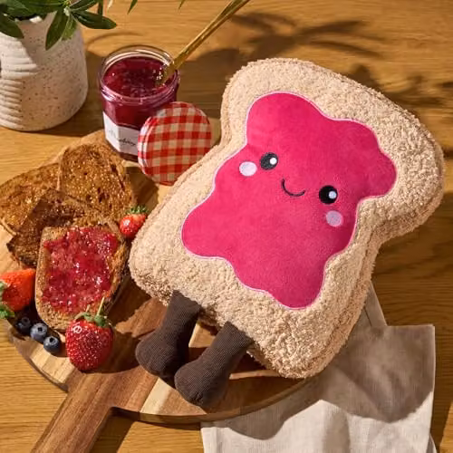 OHS Jam Toast Plush Pillow, Decorative Pink and Beige Novelty Cushion, W/D/H: 25 x 25 x 25 cm – 3