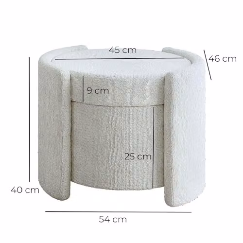 FABS Maeva White Bouclé Fabric Round Storage Stool, W/D/H: 40 x 54 x 46 cm – 2