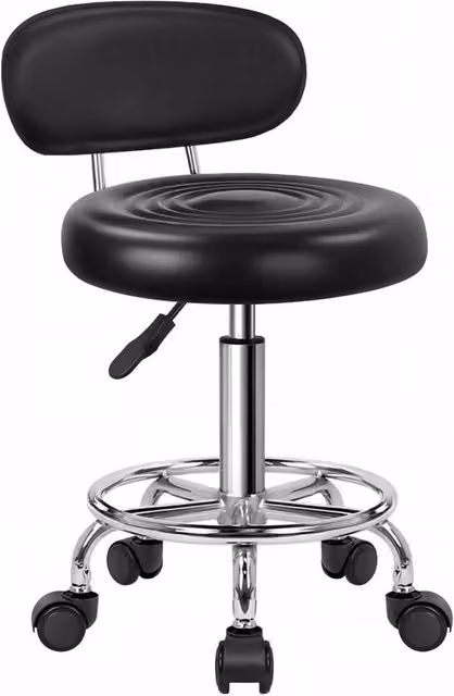 KKTONER Stylish Rolling Stool with Low Back and Height Adjustable Footrest in Black