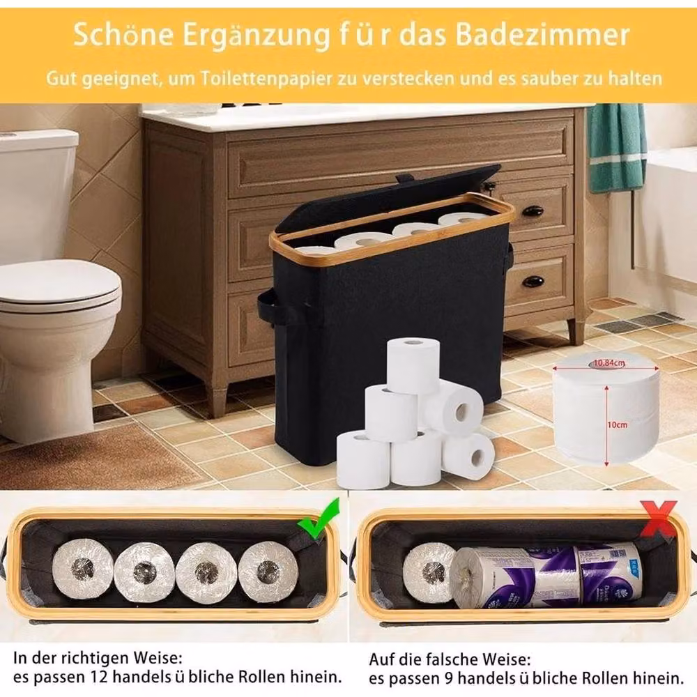 Kelvenix Waterproof Bamboo Toilet Paper Storage Basket in Black – 5