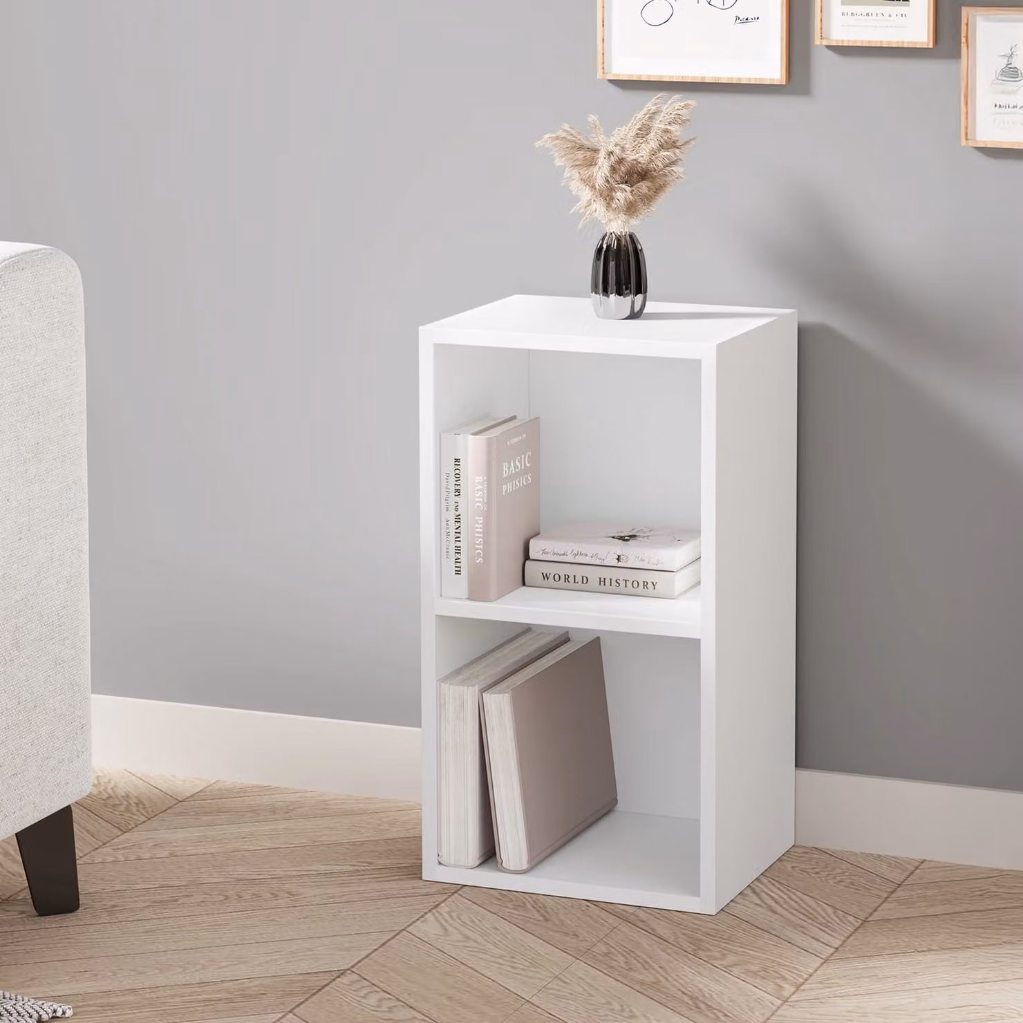 DHS Modern White Cube Storage Unit with 2 Shelves and Back Panel
