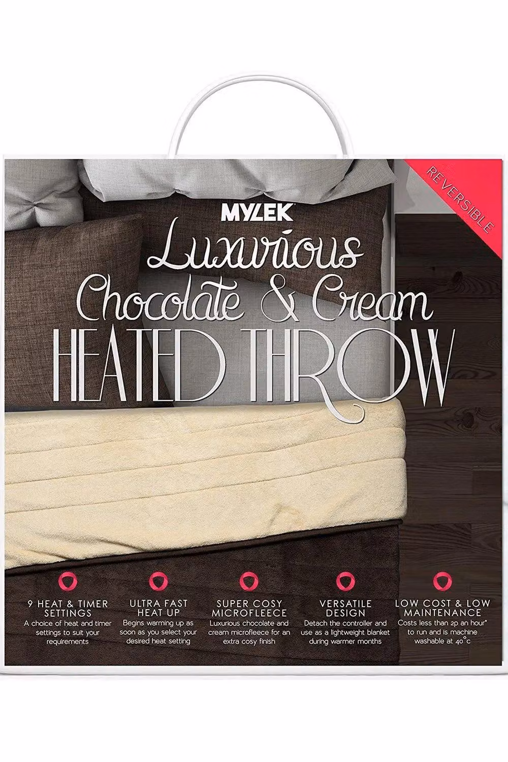 MYLEK Electric Heated Fleece Throw in Chocolate and Cream, W/D/H: 160 x 120 cm – 6