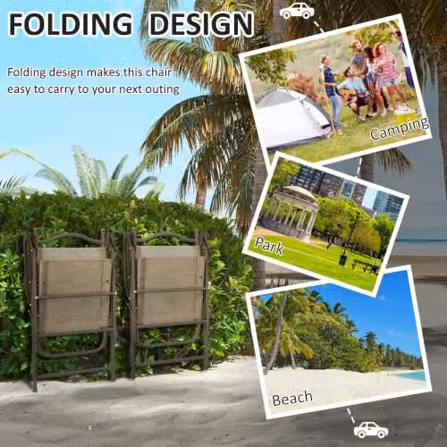 Outsunny Set of 2 Folding Garden Chairs with Armrests in Brown – 3