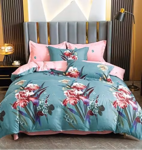 Ezysleep Jasmine Floral Printed Duvet Set and Pillowcase in Turquoise