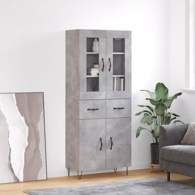Berkfield Home Industrial Highboard in Concrete Grey, W/D/H: 69.5 x 34 x 180 cm – 1