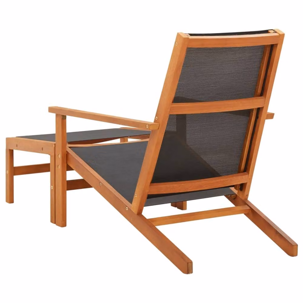Berkfield Home Durable Garden Lounge Chair with Ottoman, Solid Eucalyptus Wood and Black Textilene Fabric – 3
