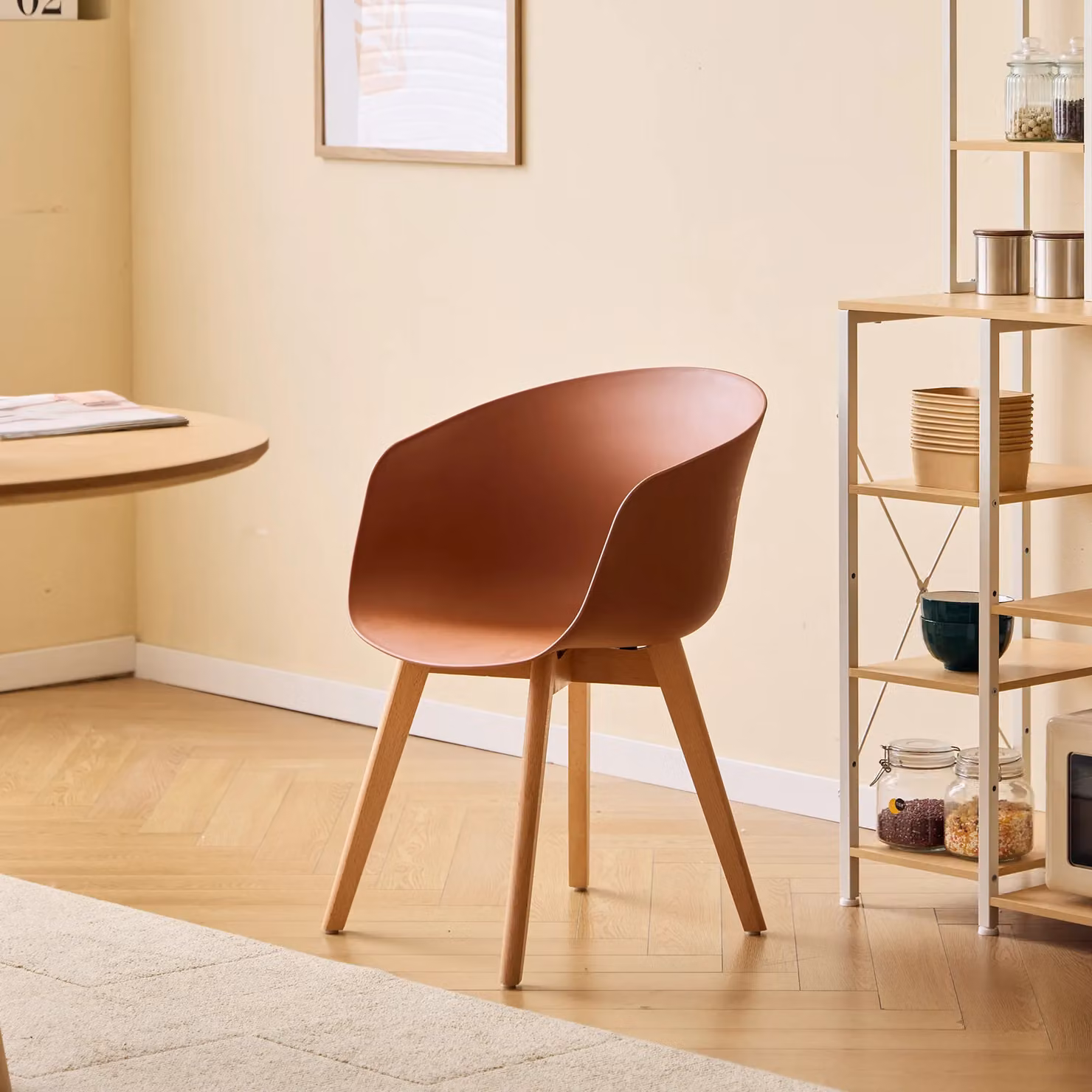 Nordlys Set of 4 Scandinavian Dining Chairs in Terracotta with Beech Wood Legs – 2