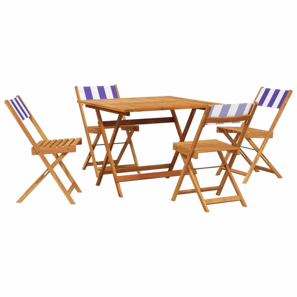 Berkfield Home 5 Piece Garden Dining Set in Blue and White Striped Fabric and Acacia Wood – 2