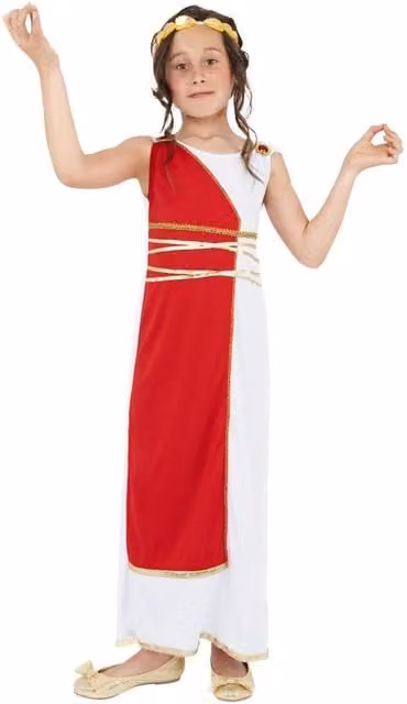 Smiffys Girls Grecian Fantasy Dress Up Set in Red, White and Brown