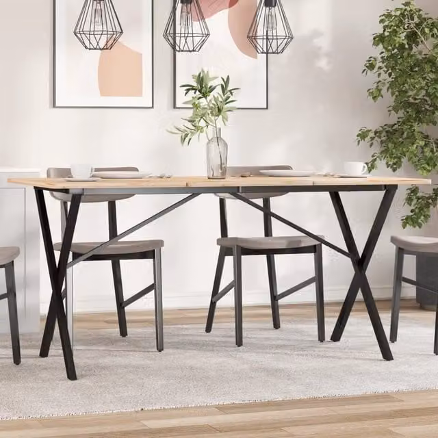 Berkfield Home X-Frame Dining Table Legs in Matt Black Steel, W/D/H: 140 x 60 x 73 cm – 1