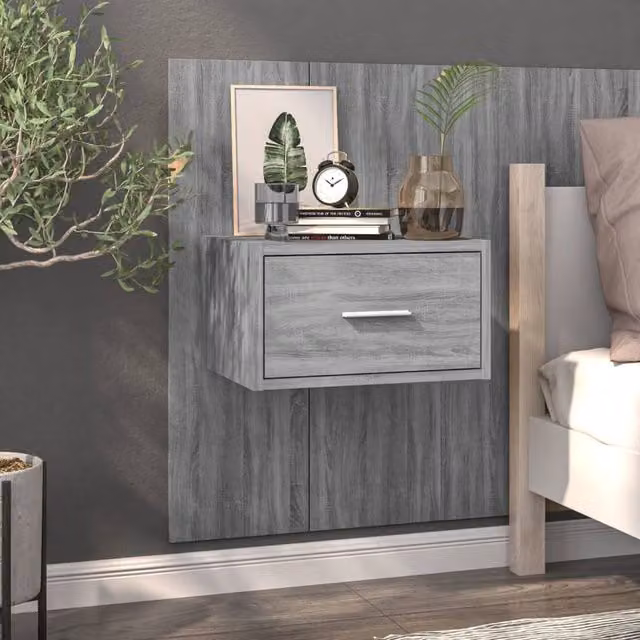 Berkfield Home Set of 2 Wall-mounted Bedside Cabinets in Grey Sonoma
