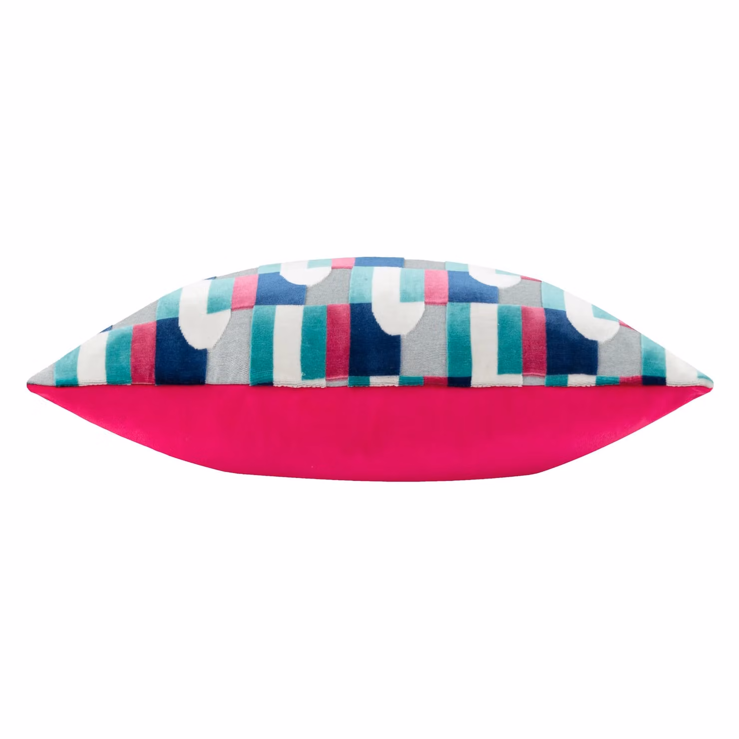 Paoletti Keela Rectangular Cut Velvet Geometric Cushion in Blue and Multicolour with Polyester Filling – 2