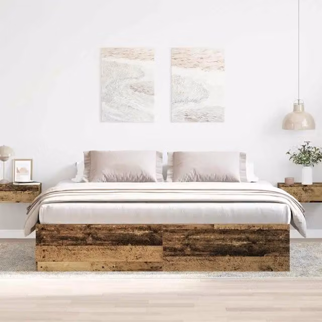 Berkfield Home Bed Frame in Brown Old Wood, W/D/H: 200 x 200 x 35 cm – 1
