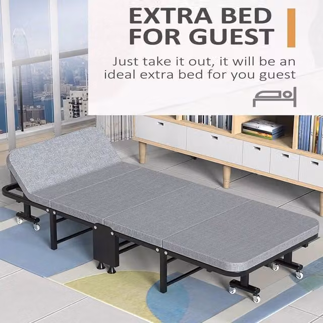 PAWNORA Grey Metal Folding Single Rollaway Bed – 1
