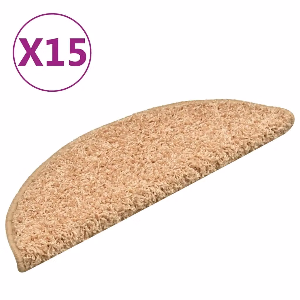 Berkfield Home Self-Adhesive Carpet Stair Treads, 15 Pieces, Gold/Beige, W: 56 cm, D: 17 cm, H: 3 cm – 2
