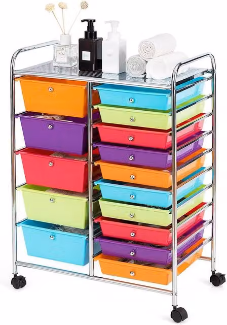 Gymax 15-Drawer Rolling Tool Cart and Multicolour Office Paper Organiser
