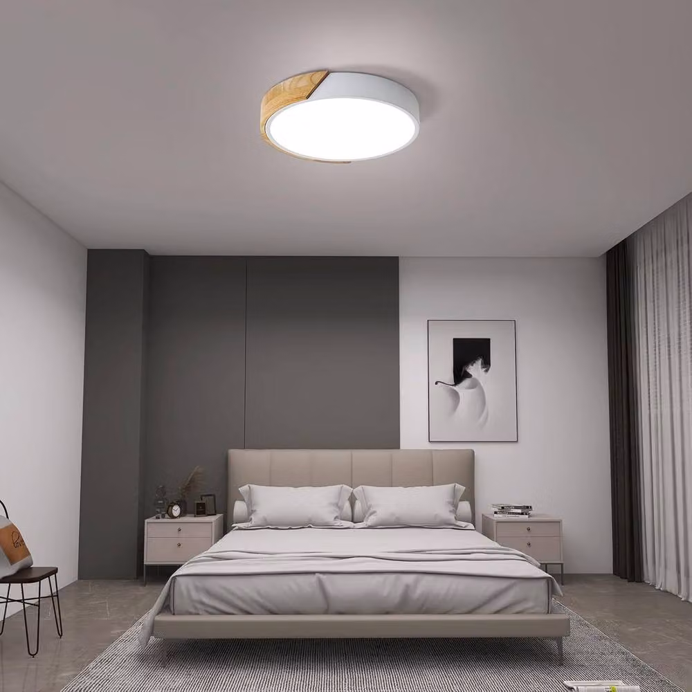 Goeco 24W LED Round Wood Ceiling Light, White, 6000K, Diameter: 30 cm – 2