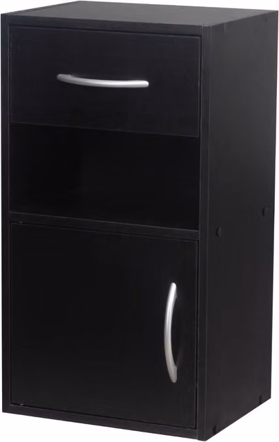 EONLION Black Wooden Bedside Cabinet with 1 Door and 1 Drawer – 1