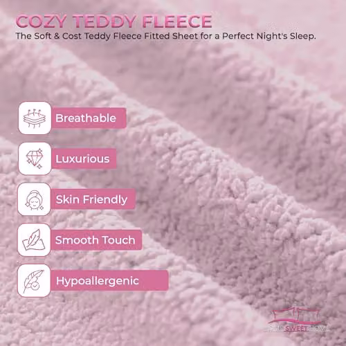 Snug City Pink Teddy Fleece Extra Deep Fitted Sheet, Single, W/D/H: 90 x 190 x 30 cm – 4