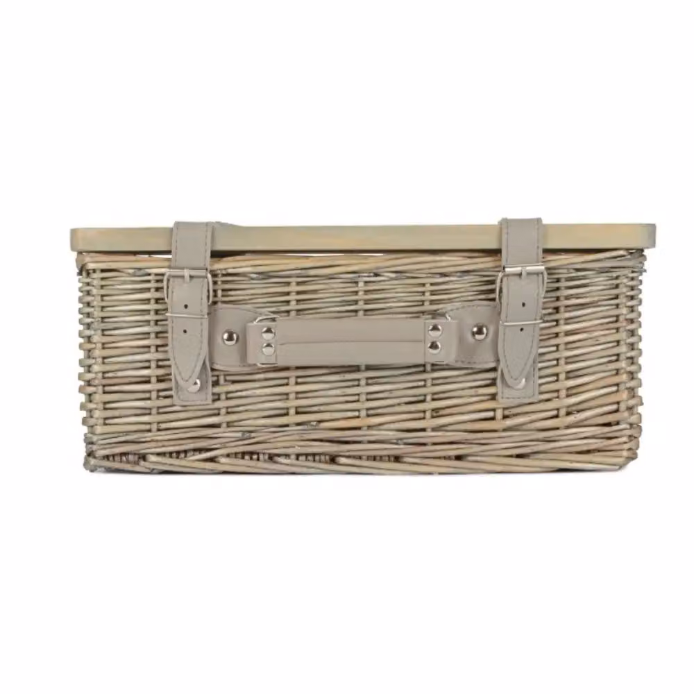 Red Hamper Antique Wash Empty Picnic Basket with Pinewood Lid in Brown, Small – 2