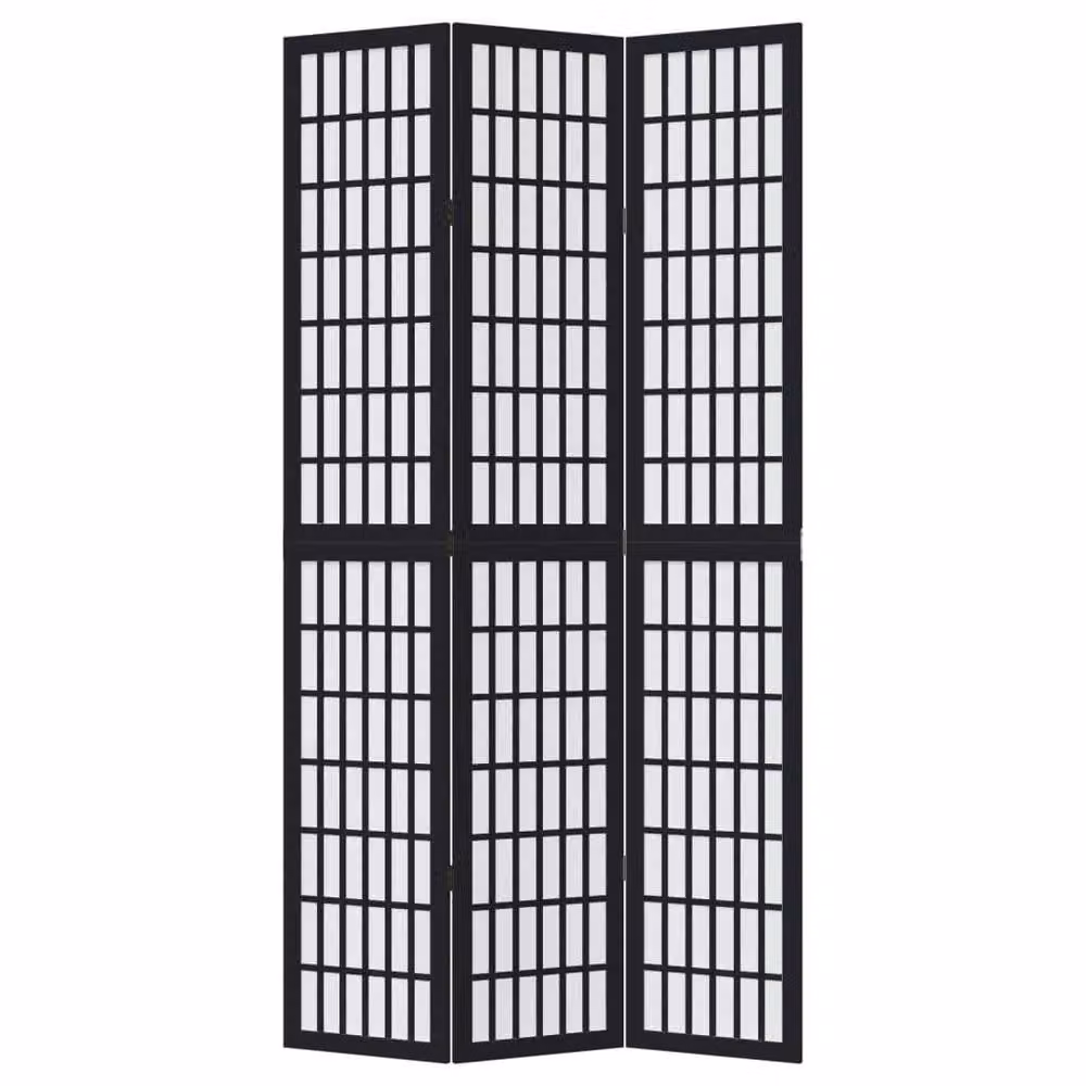 Berkfield Home 3-Panel Room Divider in Black Solid Paulownia Wood, H 220 cm x W 110 cm x D 3 cm – 2