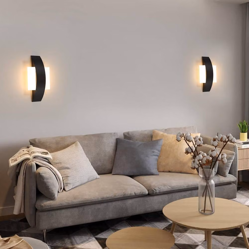 Goeco Modern 12W LED Wall Light in Black with Warm White 3000k Acrylic and Metal Up and Down Lighting for Hallway, Stairs, Bedroom or Living Room – 2