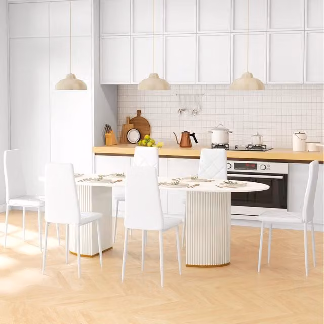 HOMCOM Set of 6 Modern Faux Leather Dining Chairs in White with Metal Legs
