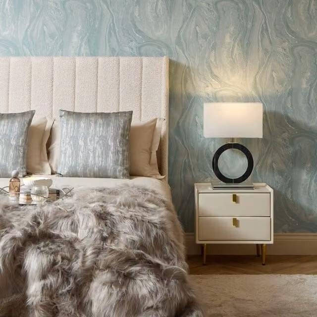 I Love Wallpaper Abstract Metallic Wallpaper in Blue, Pearl and Yellow