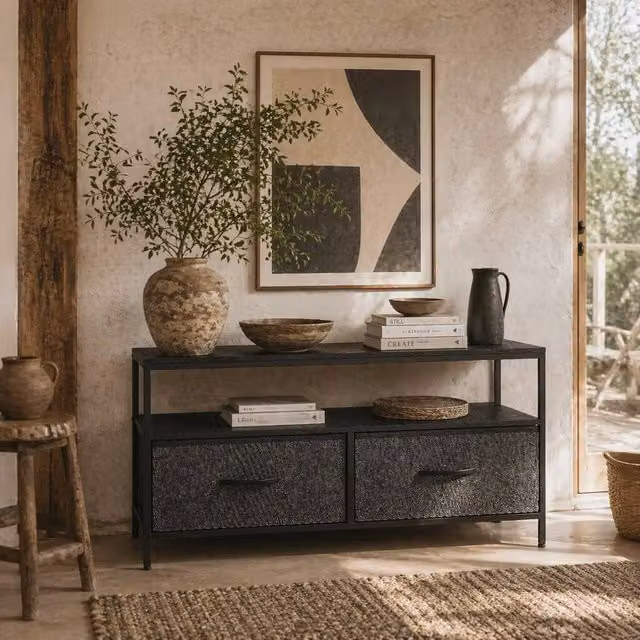 Wyld Haus Avatera TV Storage Unit in Black and Grey, W: 98 cm, D: 29 cm, H: 56 cm