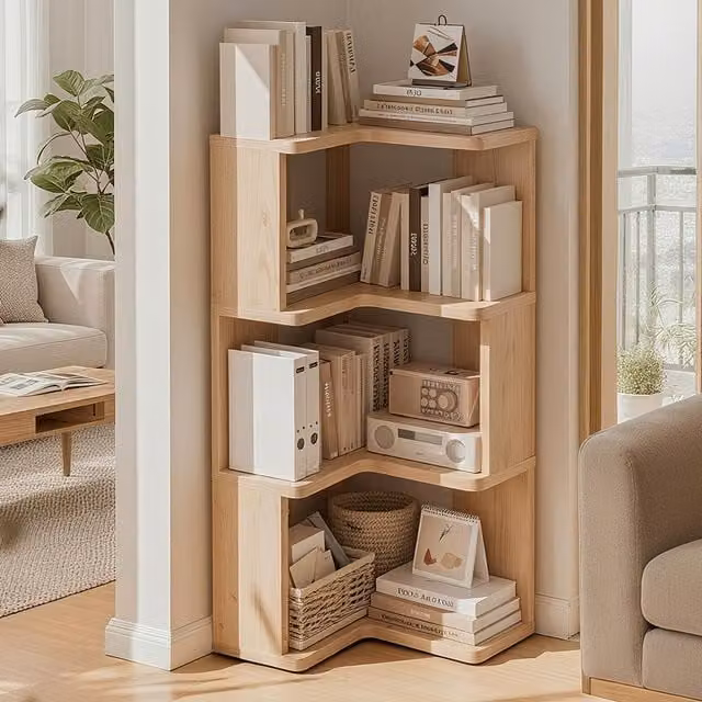 Livingandhome Brown Wooden L-shaped Corner Bookshelf