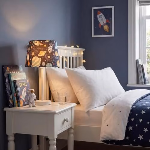 Happy Homewares Modern Space Themed Childrens Cylinder Lamp Shade in Blue, White and Multicolour, W/D/H: 19 x 19 x 25 cm – 4