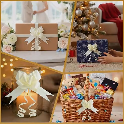 Shatchi 60pcs Ivory Pull Bows, 5cm Diameter for Gift Wrapping and Decorations – 4