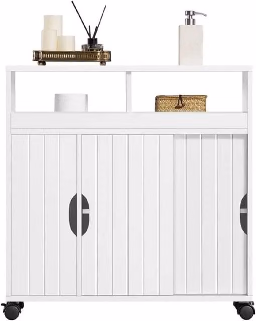 EONLION White Modern Storage Cabinet with Sliding Doors and Internal Shelves, W/D/H: 71.5 x 20 x 20 cm – 1