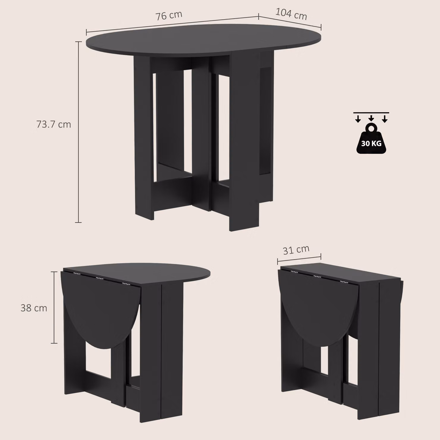 HOMCOM Black Drop-Leaf Folding Dining Table for Kitchen and Dining Rooms – 2