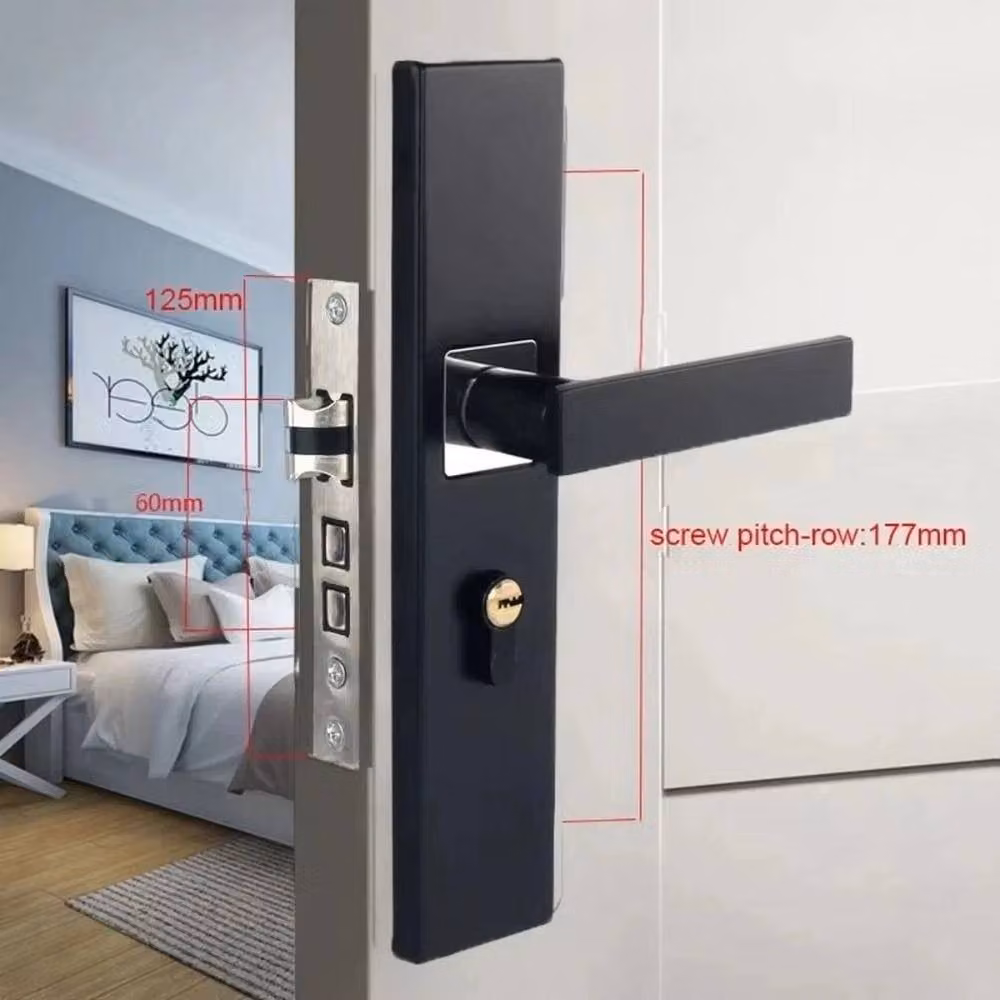 NESTLUNE Silent Bearing Metal Main Door Handle Lock with Keys, Black, W: 52 cm, H: 1000 cm – 3