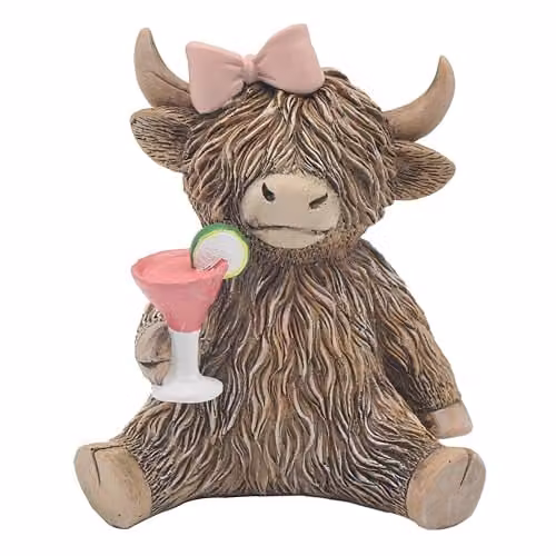 Lesser & Pavey Highland Cow Happy Hour Tabletop Decor Figurine, Brown and Multicolour – 1
