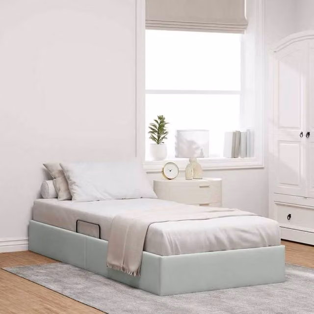 Berkfield Home Modern Velvet Storage Bed in Light Grey, W: 100 cm x D: 203 cm – 1