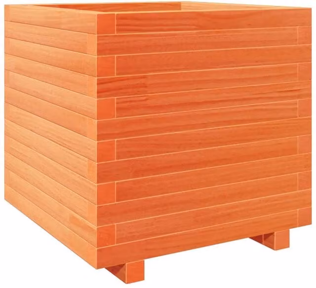 Berkfield Home Garden Wax Brown Solid Wood Pine Planter Tub, W/D/H: 50 x 50 x 49.5 cm – 1