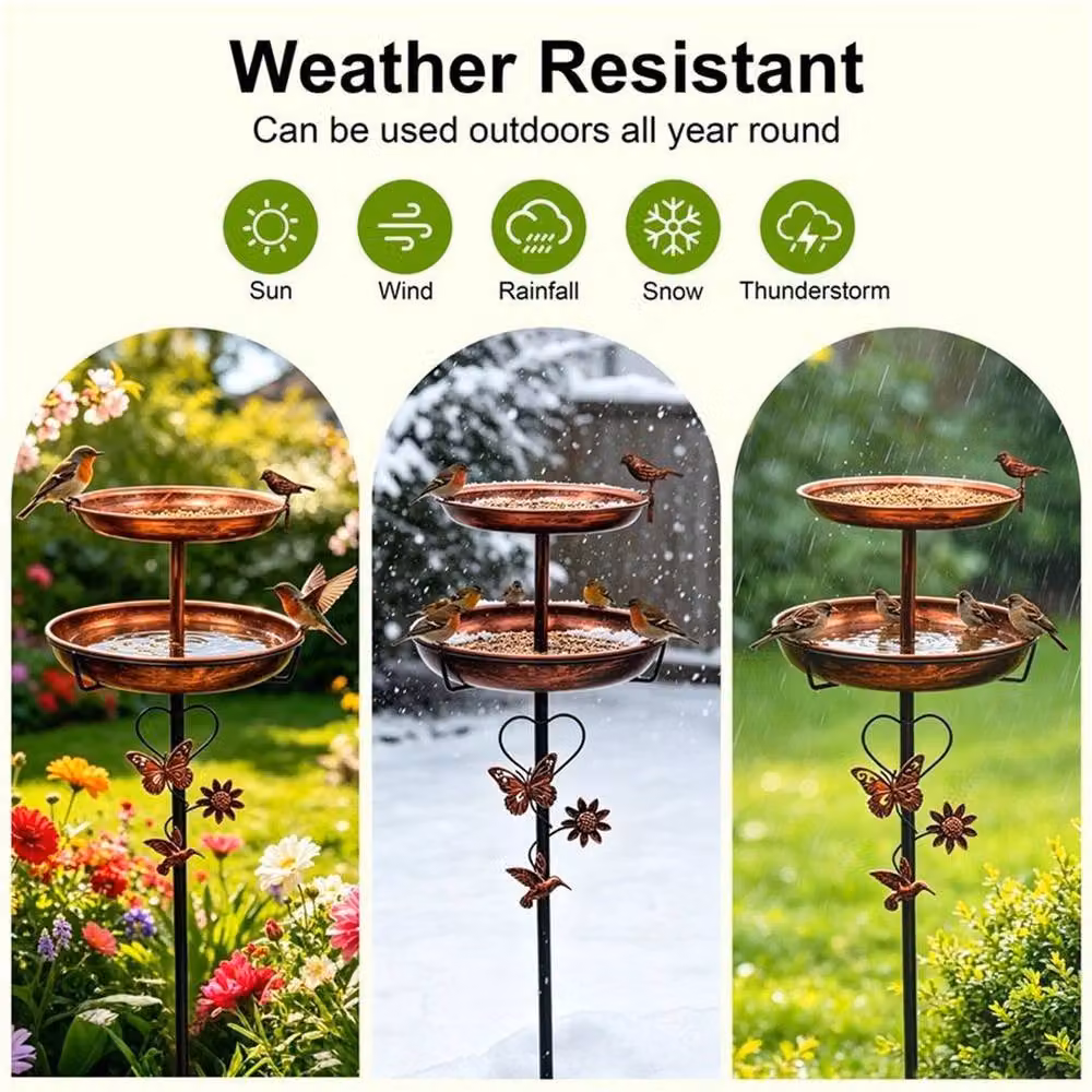 PAWNORA Metal Bird Bath with Double Round Trays in Brown – 4