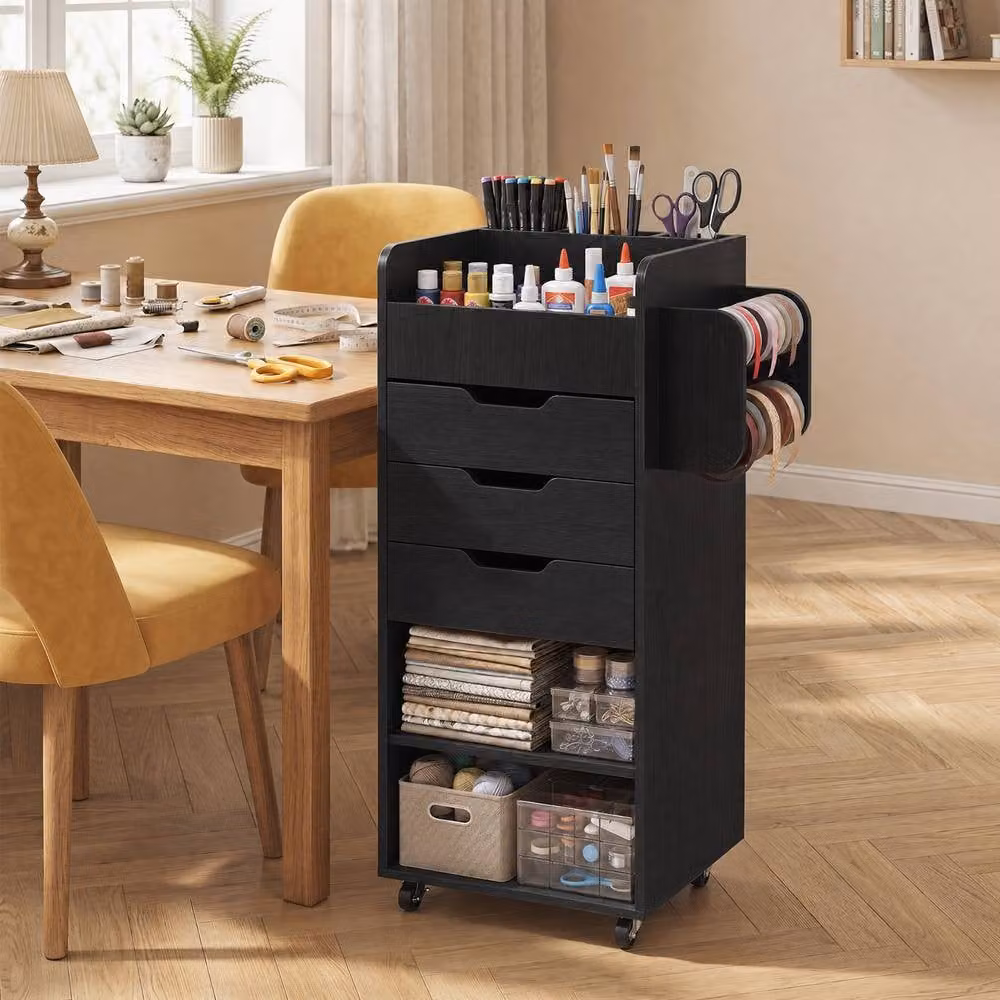 Costway Rolling Storage Cart Mobile Cabinet with 3 Drawers in Black – 3