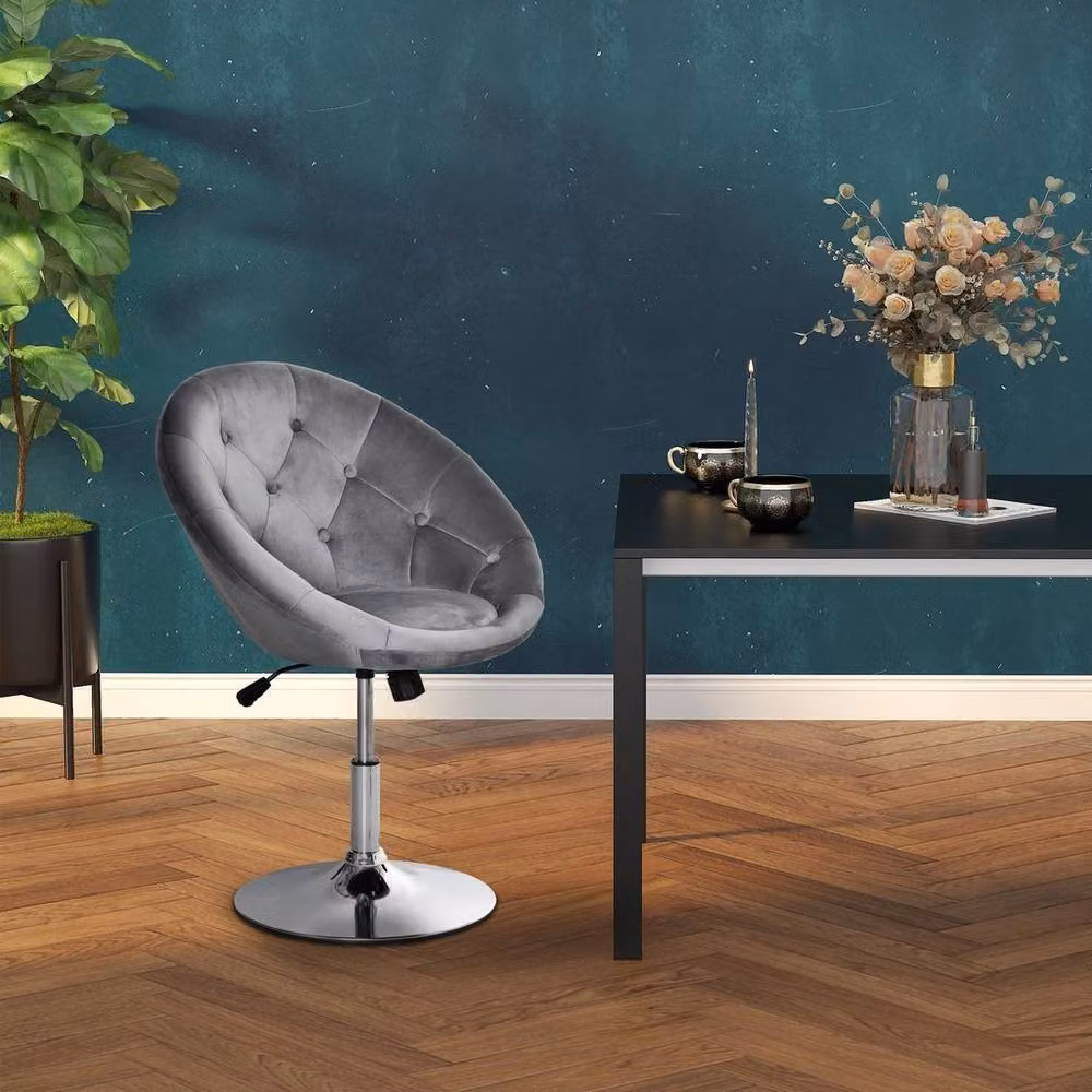 EONLION Grey Velvet Swivel Bar Stool with Adjustable Height and Metal Frame, Height: 100 cm – 4