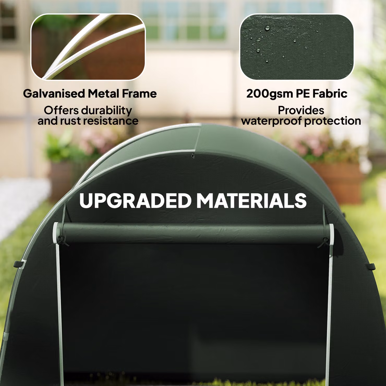 Outsunny Green Waterproof Garden Storage Bike Tent with Galvanised Metal Frame, W/D/H: 243.84 x 121.92 x 200 cm – 4