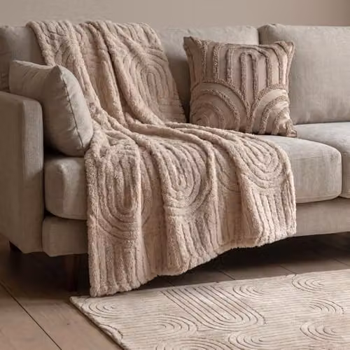 OHS Tufted Arches Teddy Fleece Throw Blanket in Brown and Beige, W/D/H: 180 x 200 cm – 2