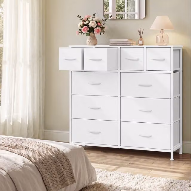 SONGMICS 10 Fabric Drawer Storage Organiser with Steel Frame, White
