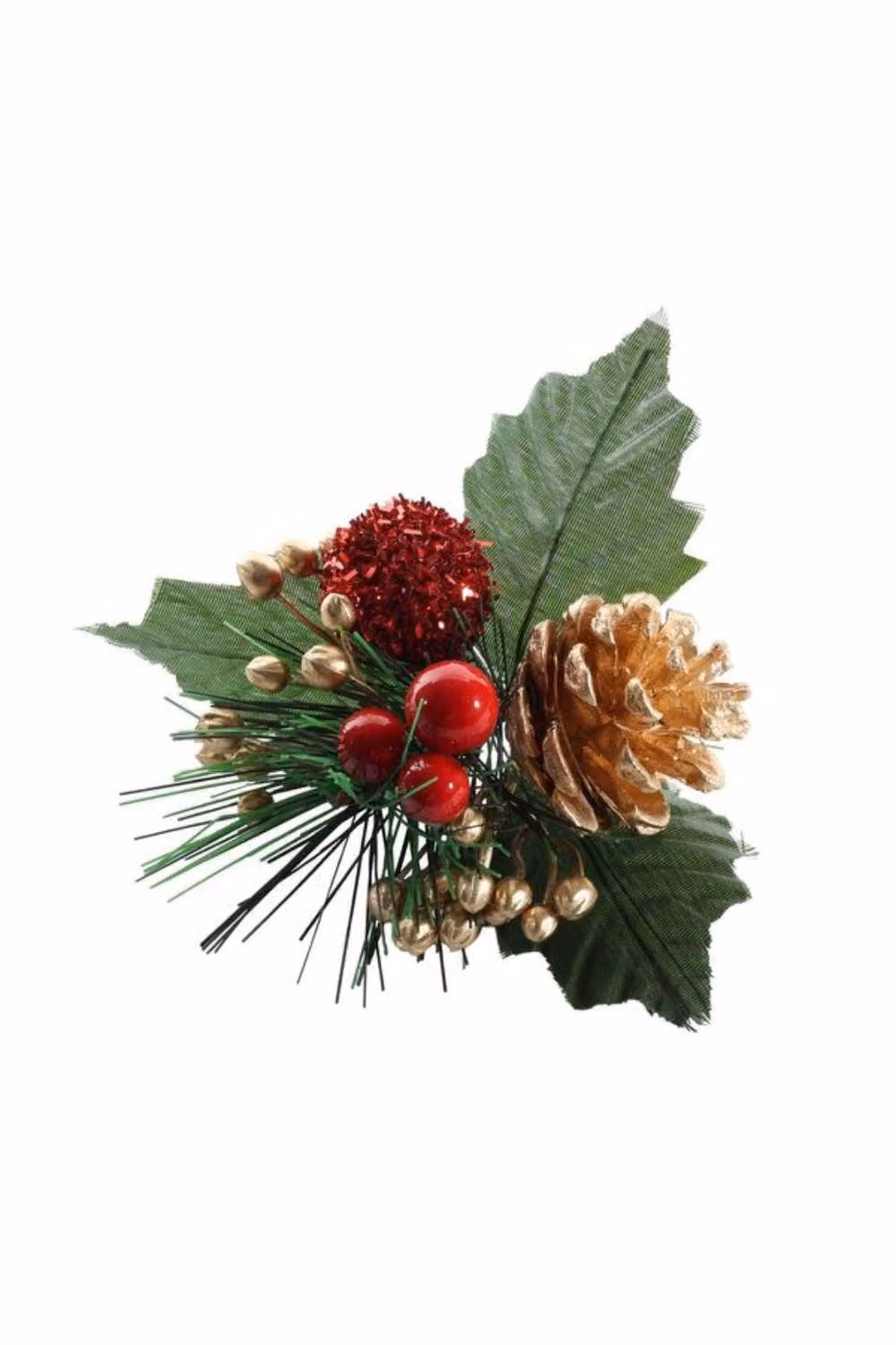 KDMD Berry Pick with Gold Pinecone, 5 Pack, Green and Gold, Height: 14 cm – 2