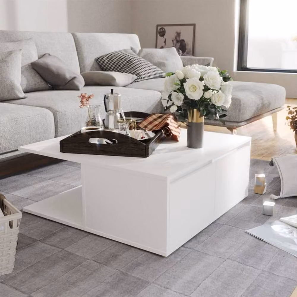 Berkfield Home White Square Coffee Table in Engineered Wood W/D/H: 80 x 80 x 31 cm – 2